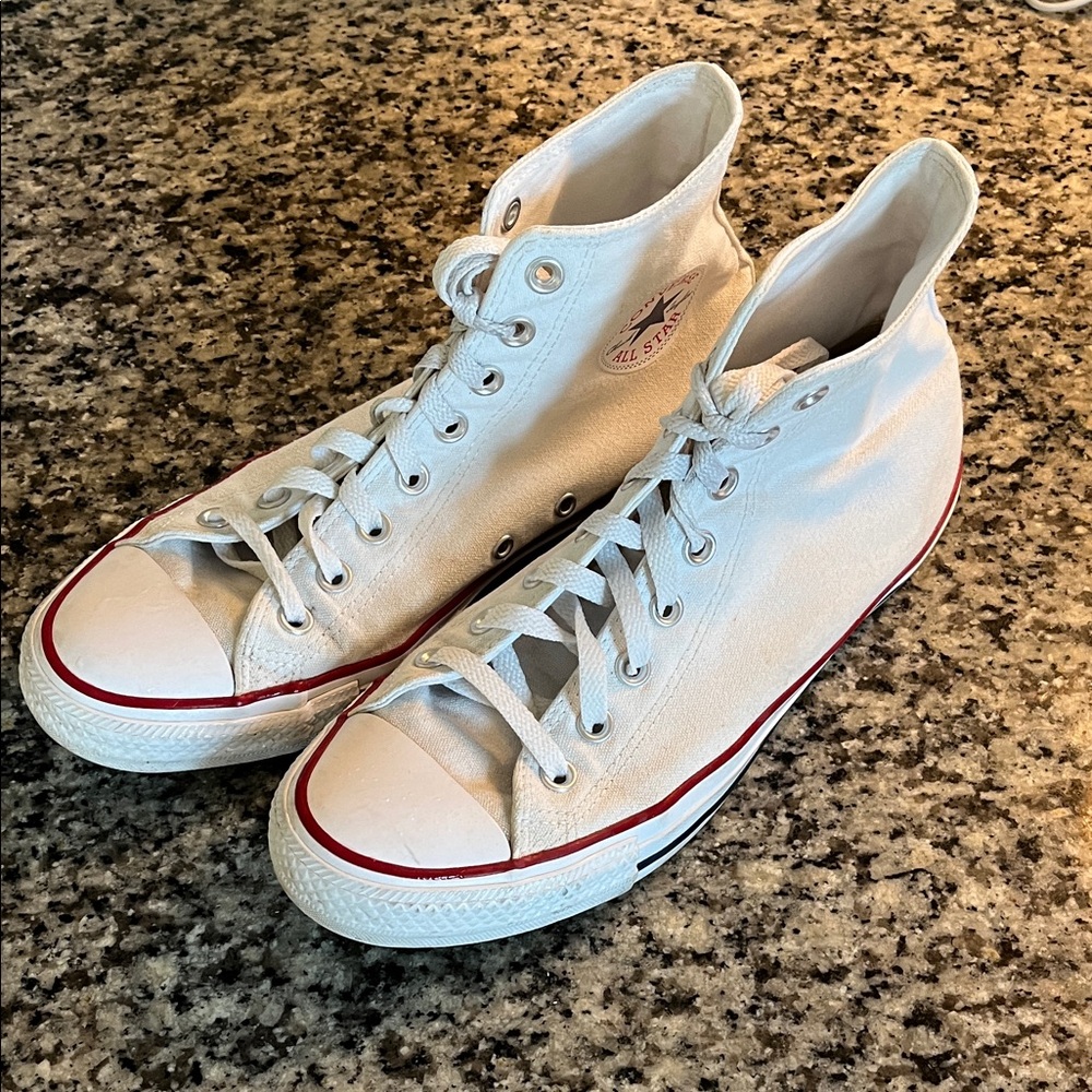 Converse White Canvas High-Tops with Red Accent